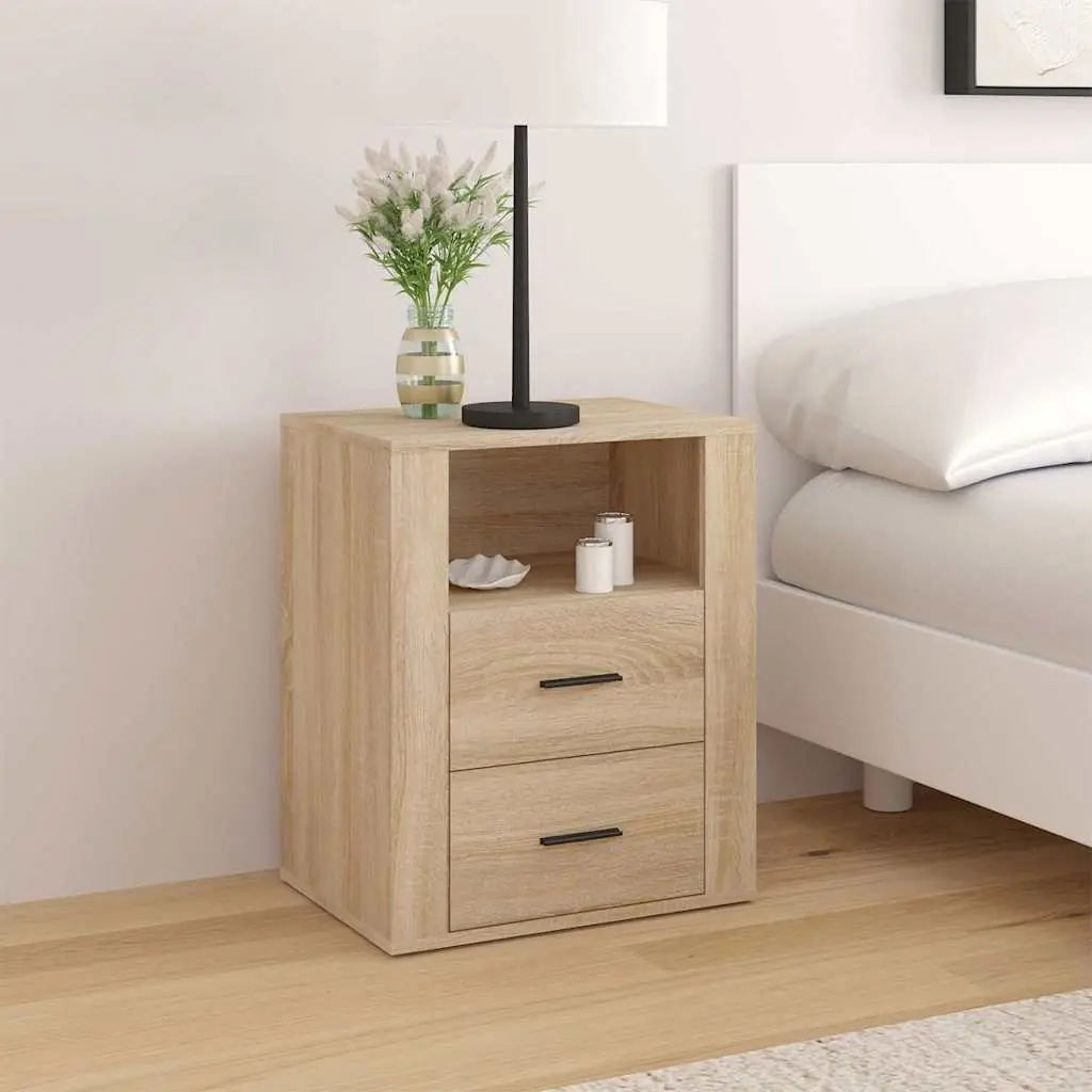 Bedside Cabinet Engineered Wood 50x36x60cm Brown Drawers Storage