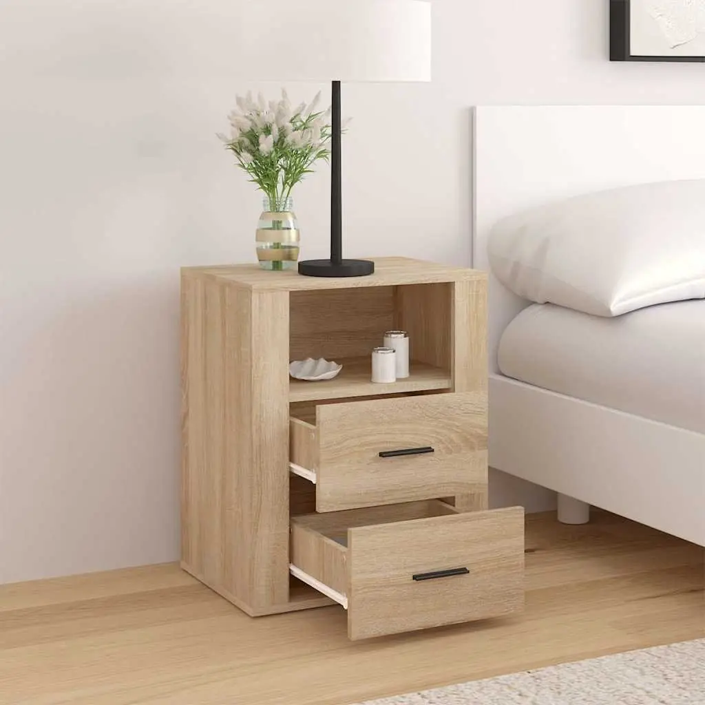 Bedside Cabinet Engineered Wood 50x36x60cm Brown Drawers Storage