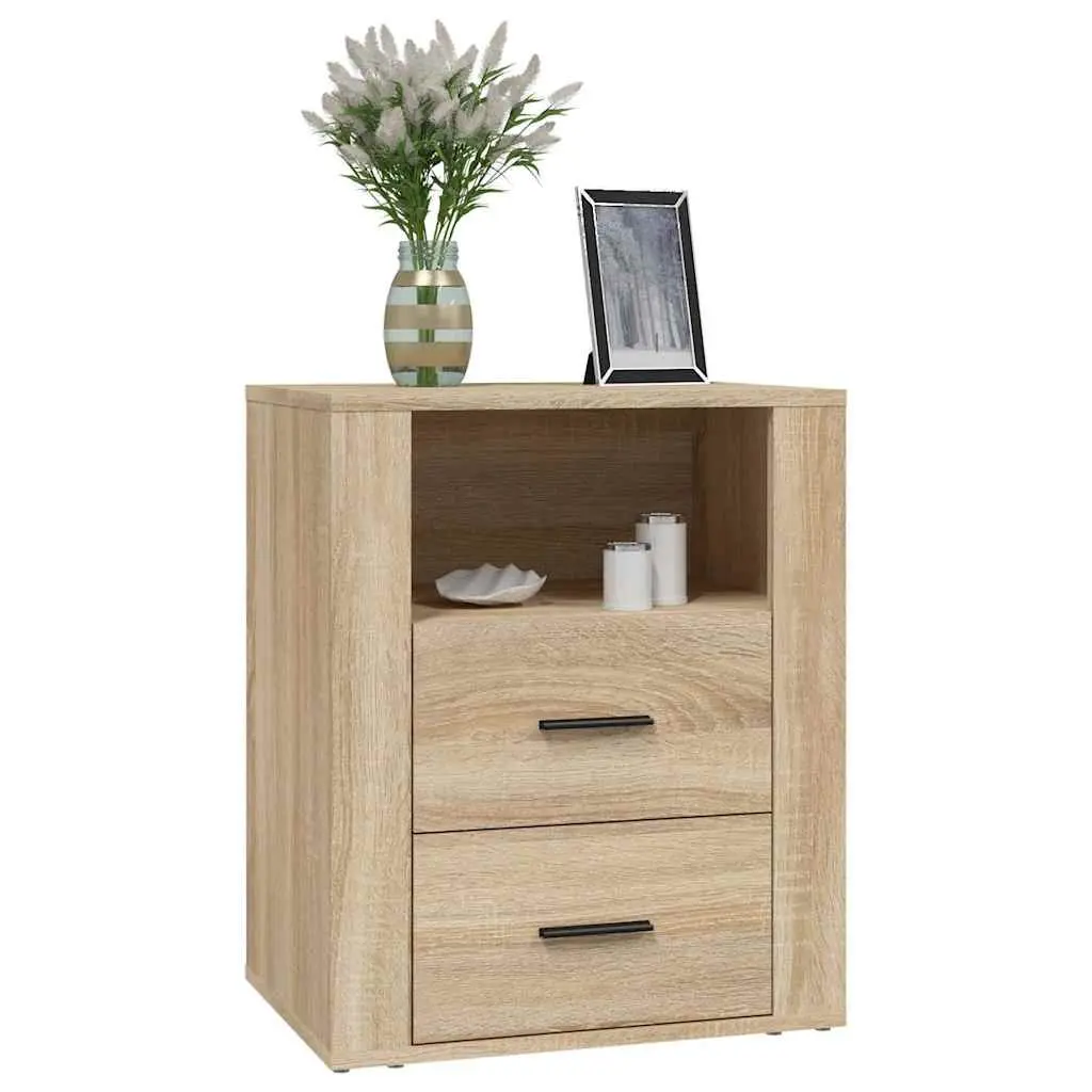 Bedside Cabinet Engineered Wood 50x36x60cm Brown Drawers Storage