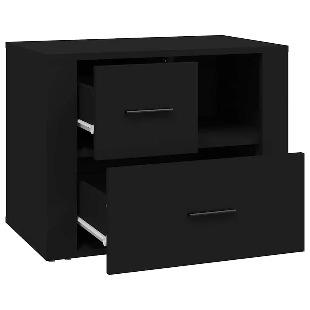 Bedside Cabinet Black 60x36x45cm Nightstand with 2 Drawers and 1 Compartment for Storage