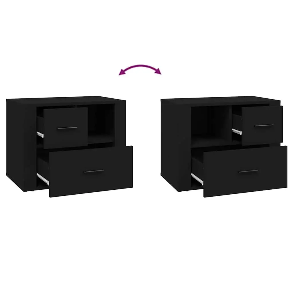 Bedside Cabinet Black 60x36x45cm Nightstand with 2 Drawers and 1 Compartment for Storage