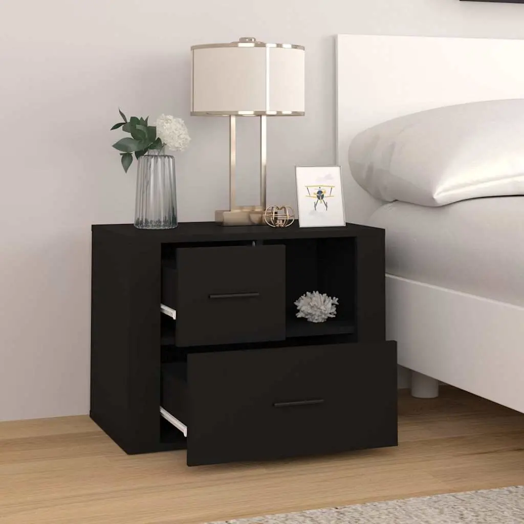 Bedside Cabinet Black 60x36x45cm Nightstand with 2 Drawers and 1 Compartment for Storage