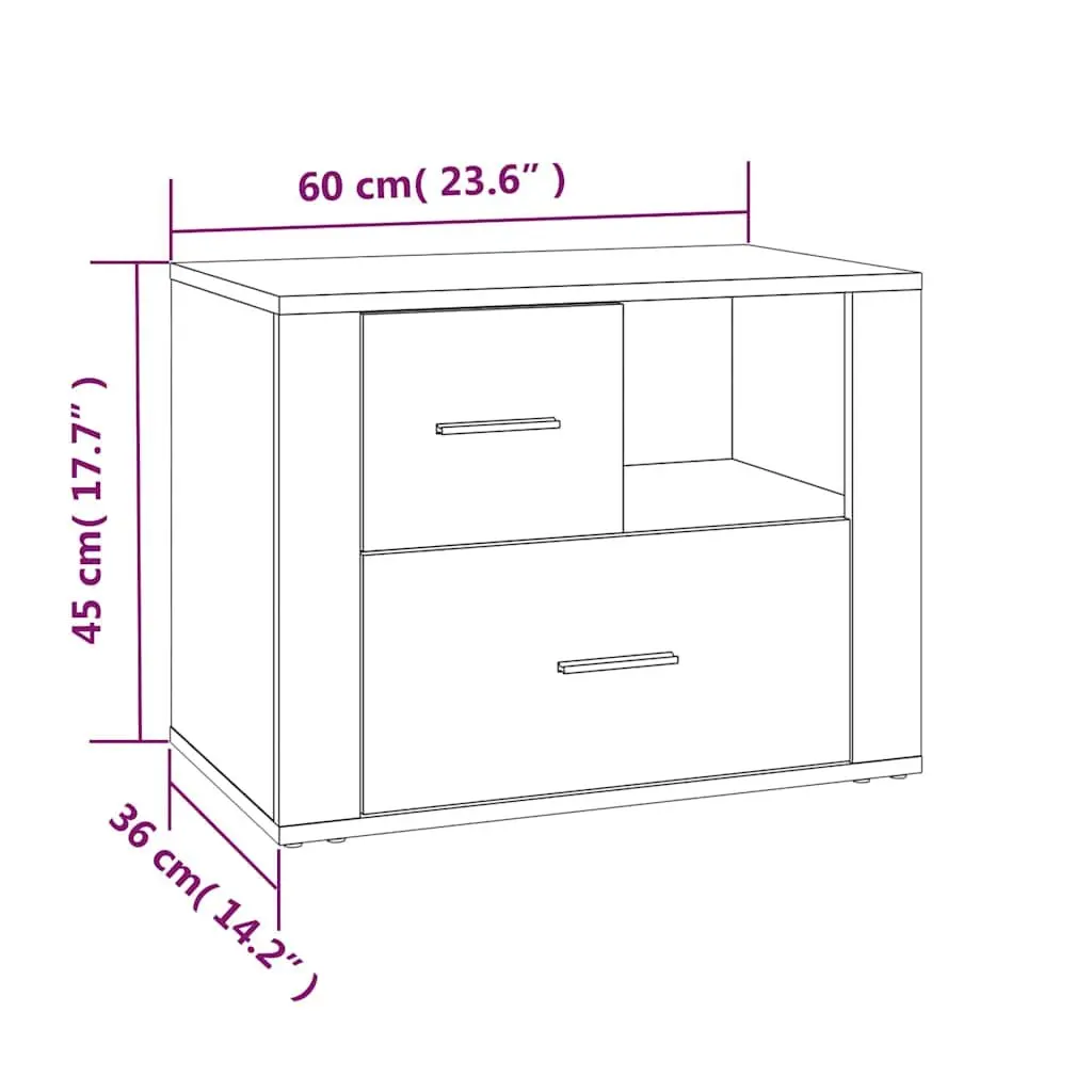 Bedside Cabinet Black 60x36x45cm Nightstand with 2 Drawers and 1 Compartment for Storage
