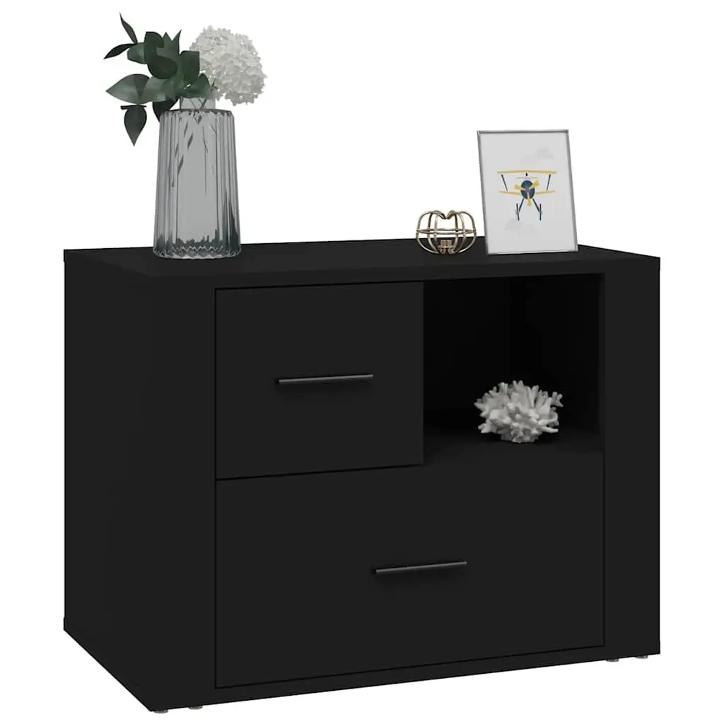 Bedside Cabinet Black 60x36x45cm Nightstand with 2 Drawers and 1 Compartment for Storage