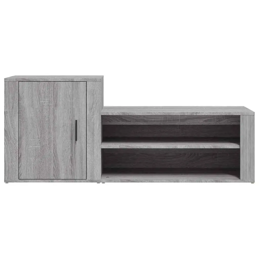Shoe Cabinet Grey Engineered Wood 2 Compartments Storage Organiser Hall Wardrobe