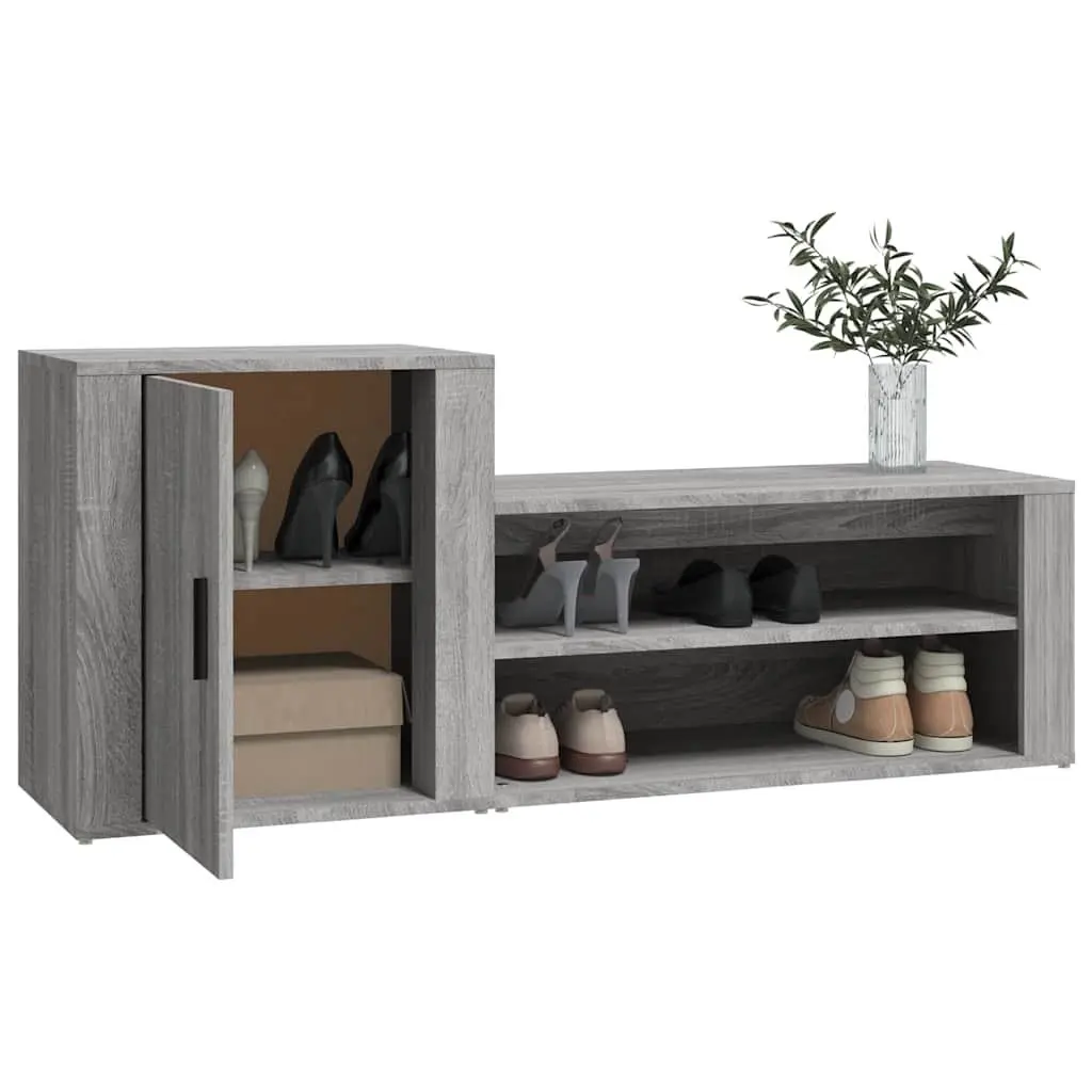 Shoe Cabinet Grey Engineered Wood 2 Compartments Storage Organiser Hall Wardrobe