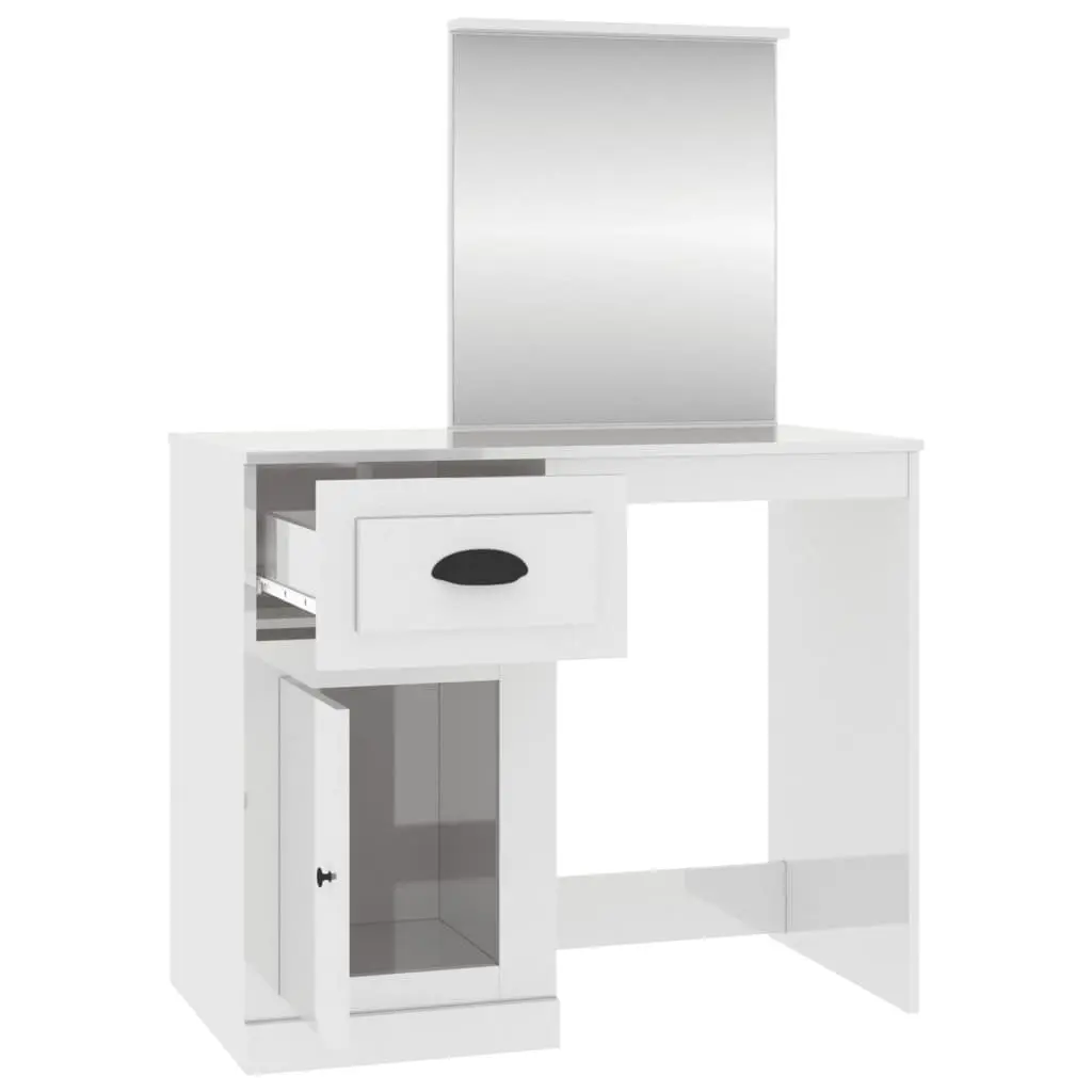 Bedroom Dressing Table with Mirror White High Gloss Vanity Unit Makeup Storage