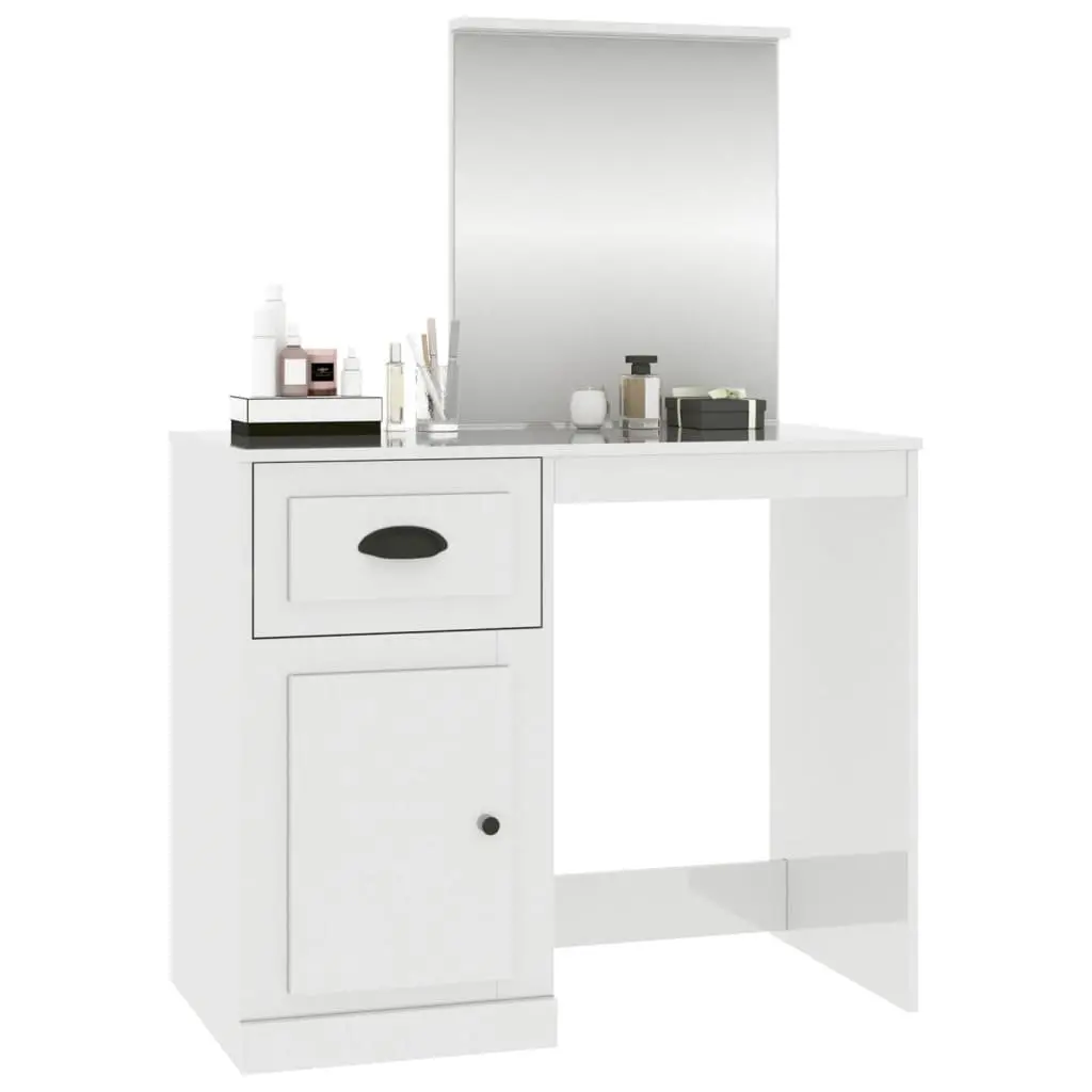 Bedroom Dressing Table with Mirror White High Gloss Vanity Unit Makeup Storage