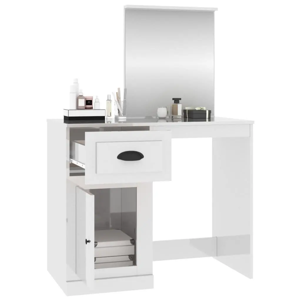 Bedroom Dressing Table with Mirror White High Gloss Vanity Unit Makeup Storage
