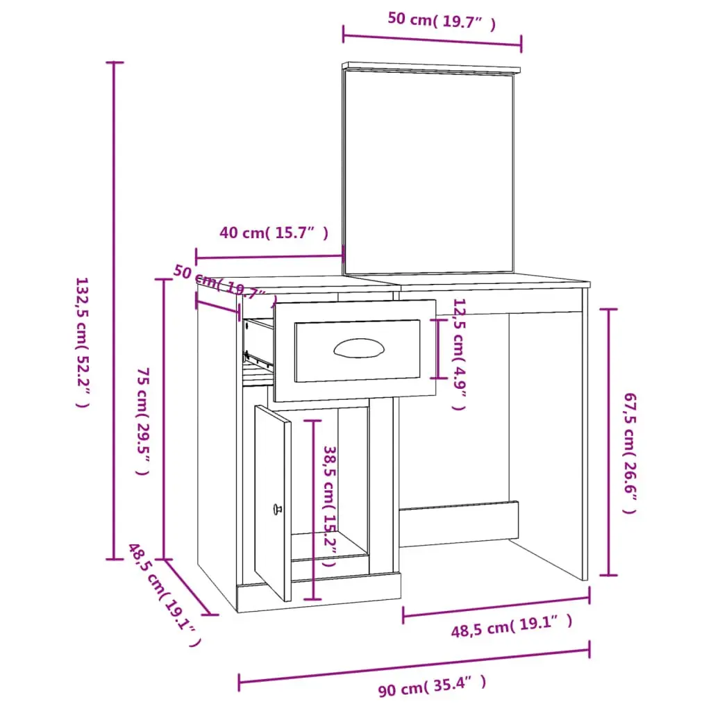 Bedroom Dressing Table with Mirror White High Gloss Vanity Unit Makeup Storage