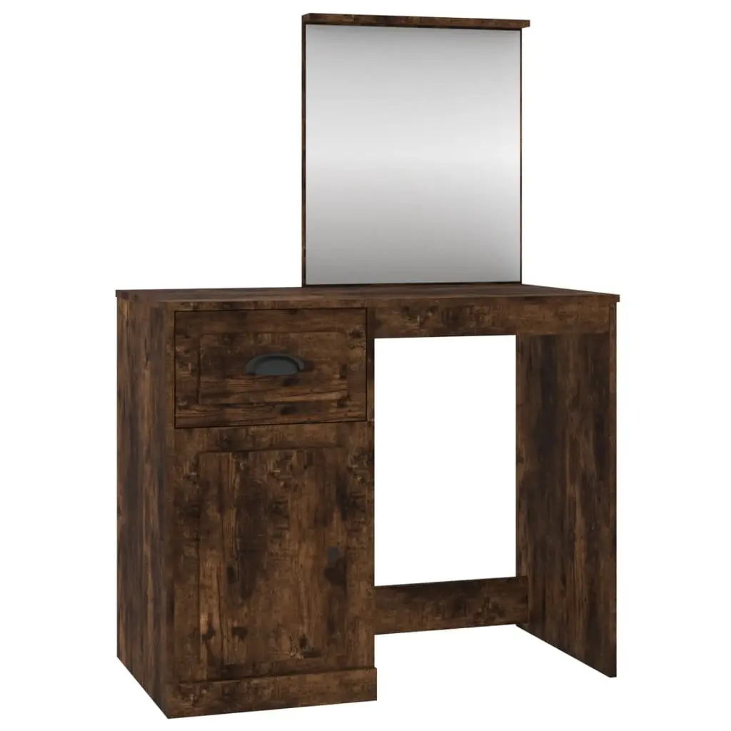 Dressing Table with Mirror Brown Engineered Wood Makeup Desk 90 x 50 x 132.5 cm