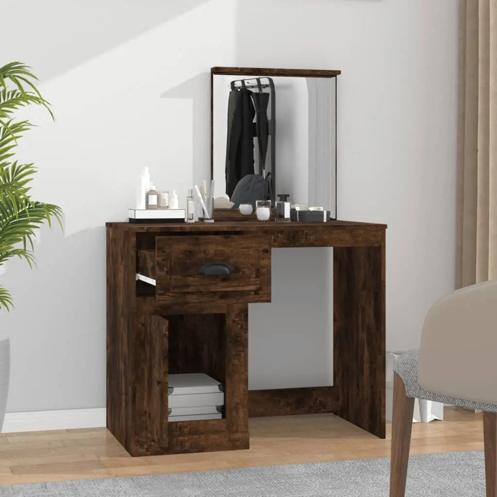 Dressing Table with Mirror Brown Engineered Wood Makeup Desk 90 x 50 x 132.5 cm