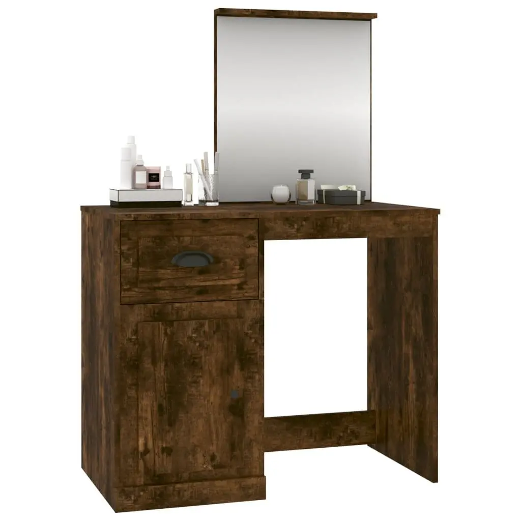 Dressing Table with Mirror Brown Engineered Wood Makeup Desk 90 x 50 x 132.5 cm