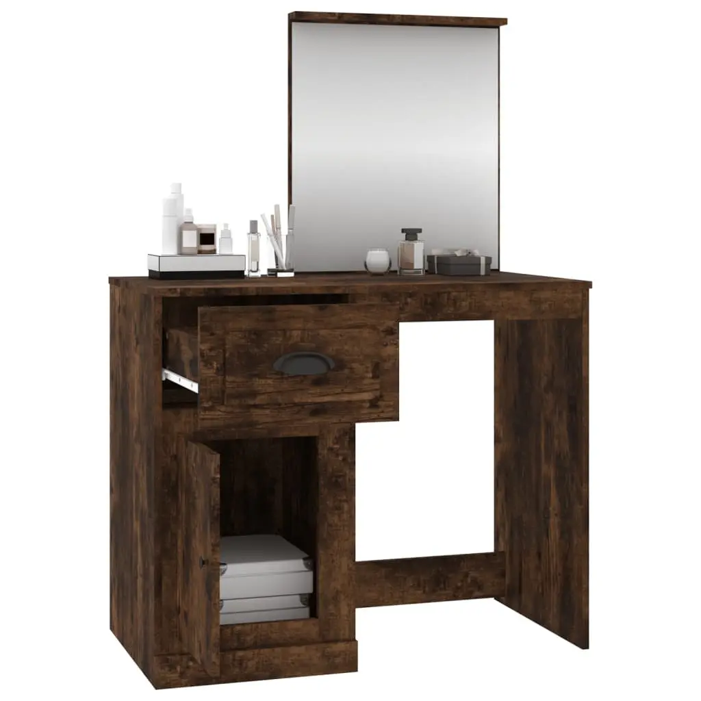 Dressing Table with Mirror Brown Engineered Wood Makeup Desk 90 x 50 x 132.5 cm