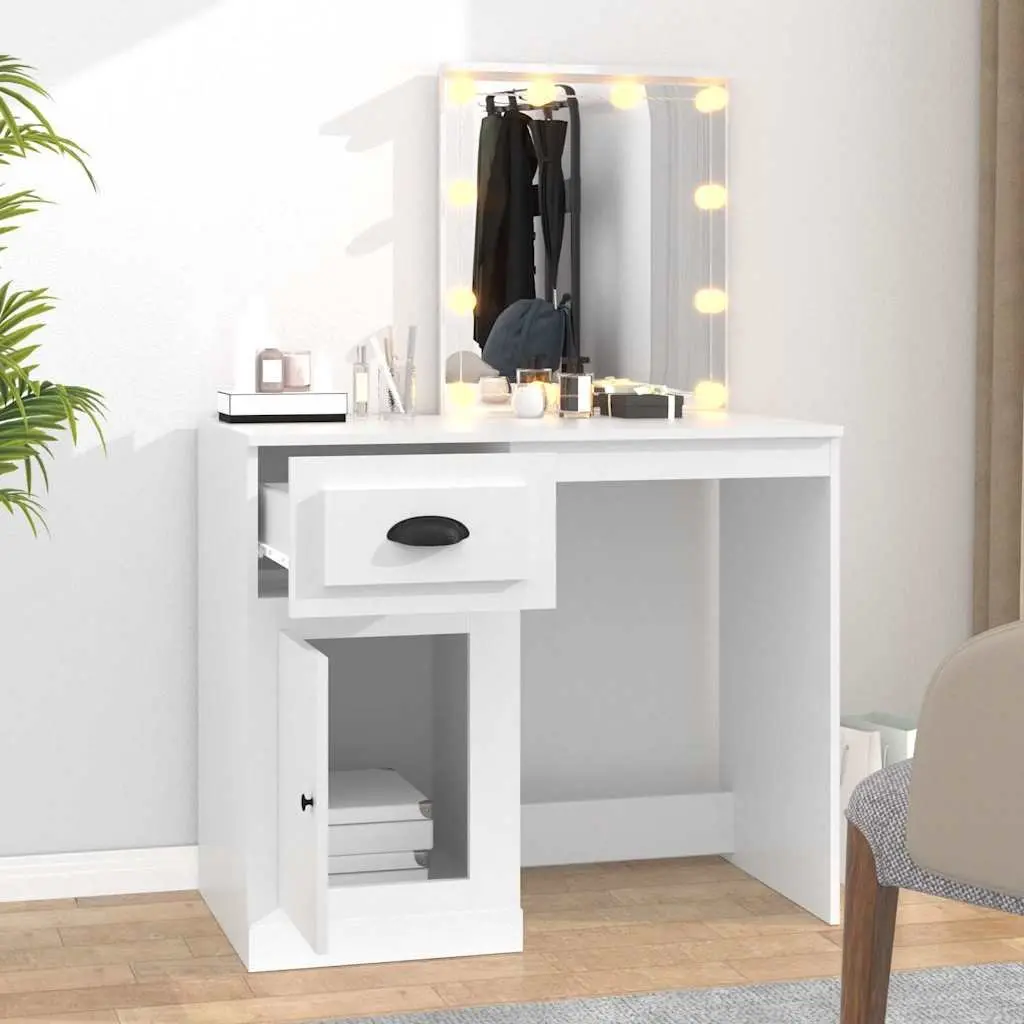 Dressing Table White LED Mirror Makeup Desk Storage Unit 90x50x1325cm