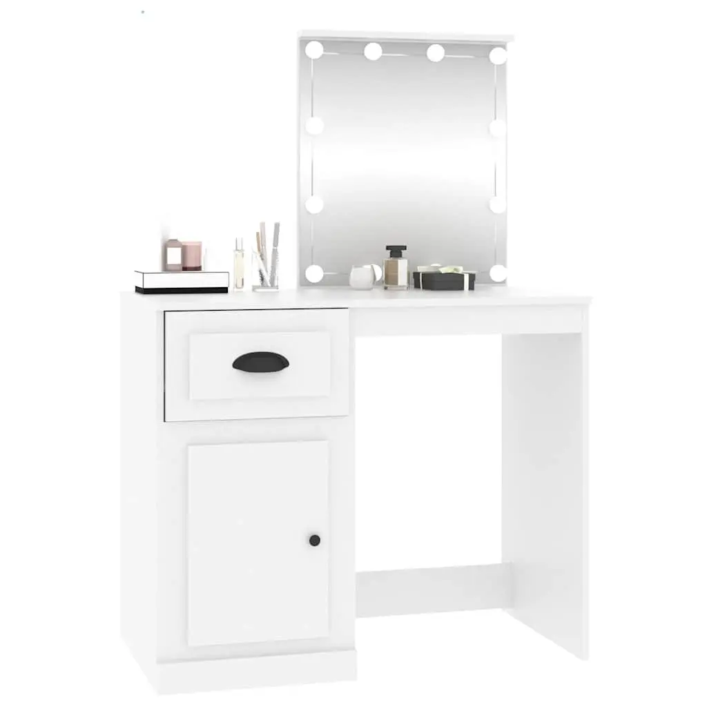 Dressing Table White LED Mirror Makeup Desk Storage Unit 90x50x1325cm