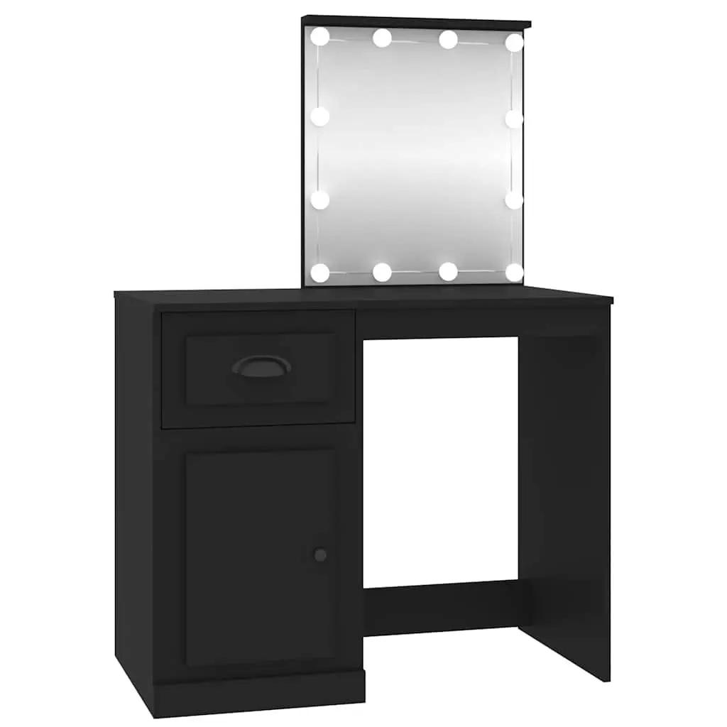 Dressing Table with LED Mirror Black Bedroom Vanity Makeup Desk Storage Unit