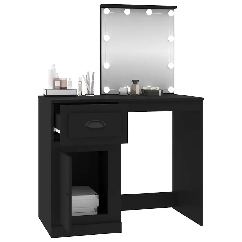Dressing Table with LED Mirror Black Bedroom Vanity Makeup Desk Storage Unit