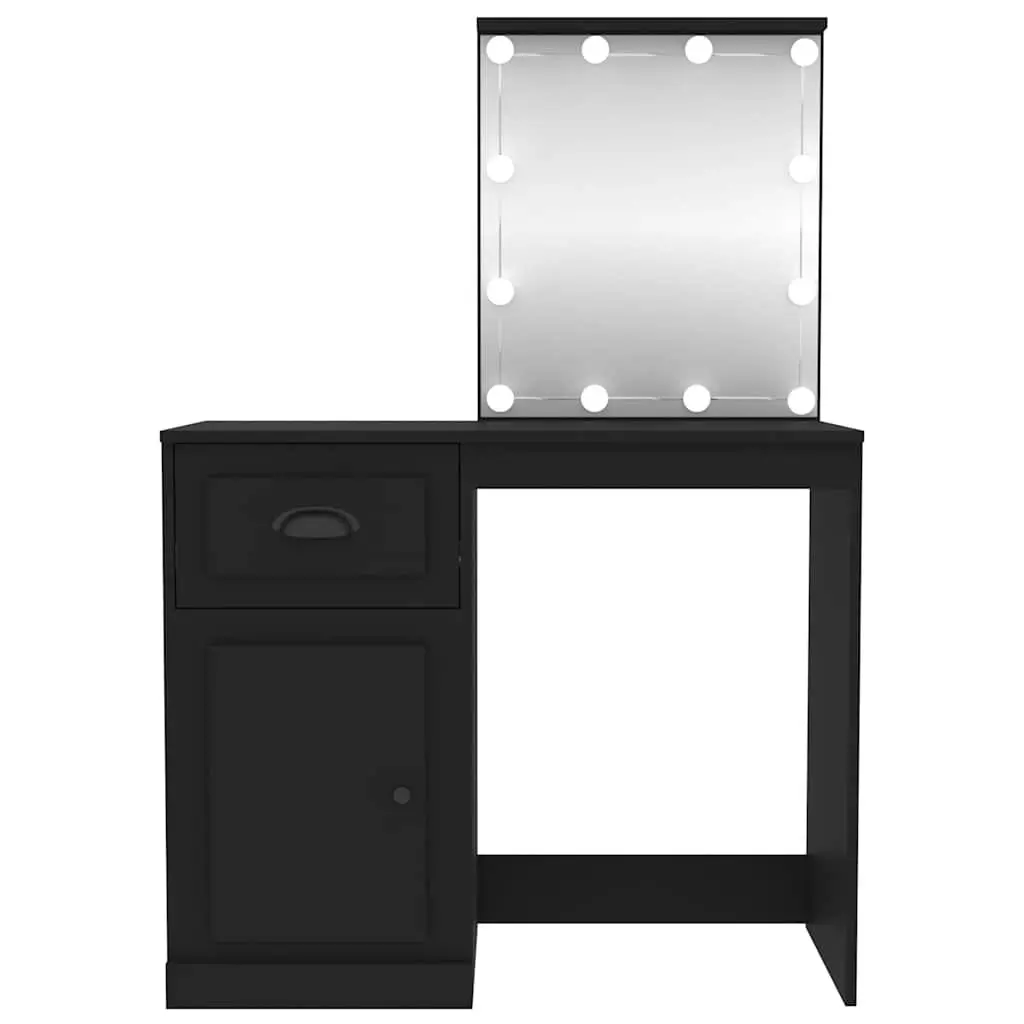 Dressing Table with LED Mirror Black Bedroom Vanity Makeup Desk Storage Unit