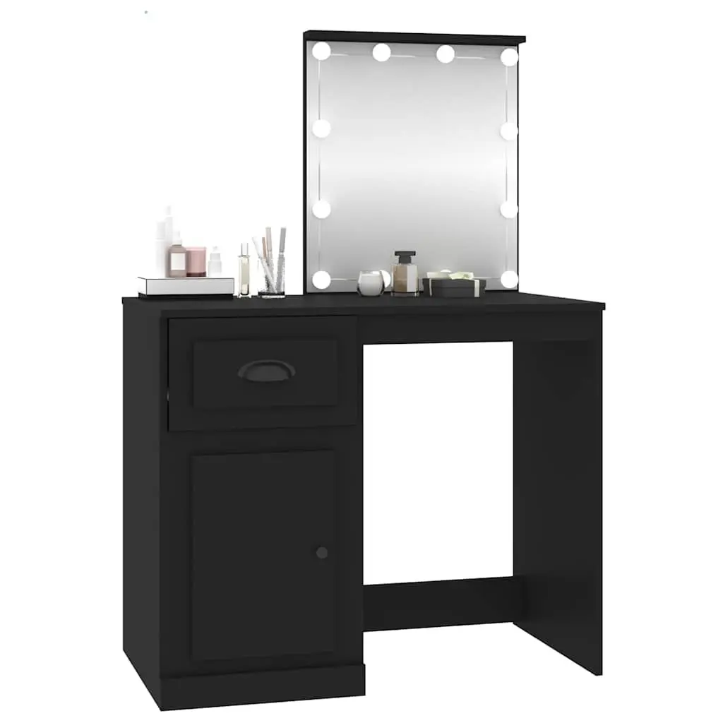 Dressing Table with LED Mirror Black Bedroom Vanity Makeup Desk Storage Unit