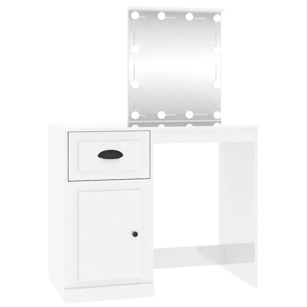 Dressing Table with LED Mirror White High Gloss Vanity Makeup Desk Bedroom