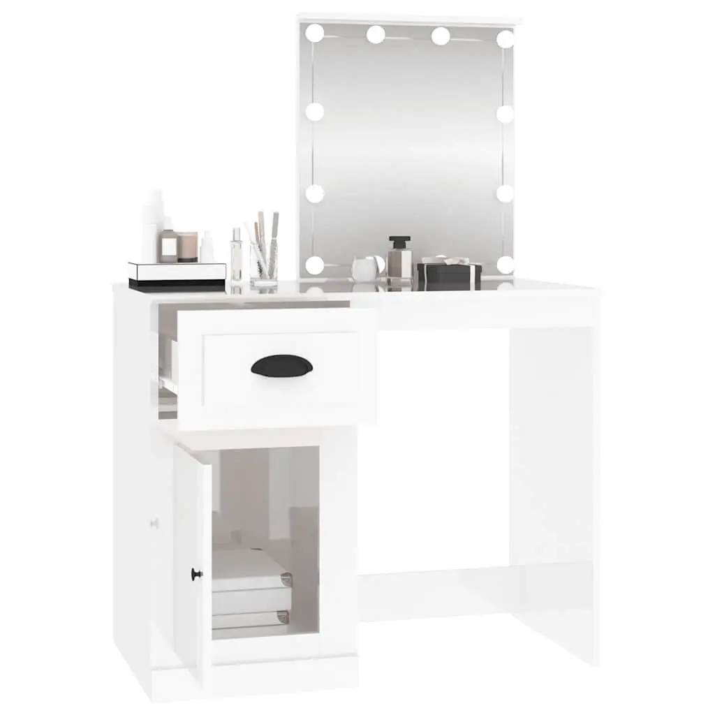 Dressing Table with LED Mirror White High Gloss Vanity Makeup Desk Bedroom