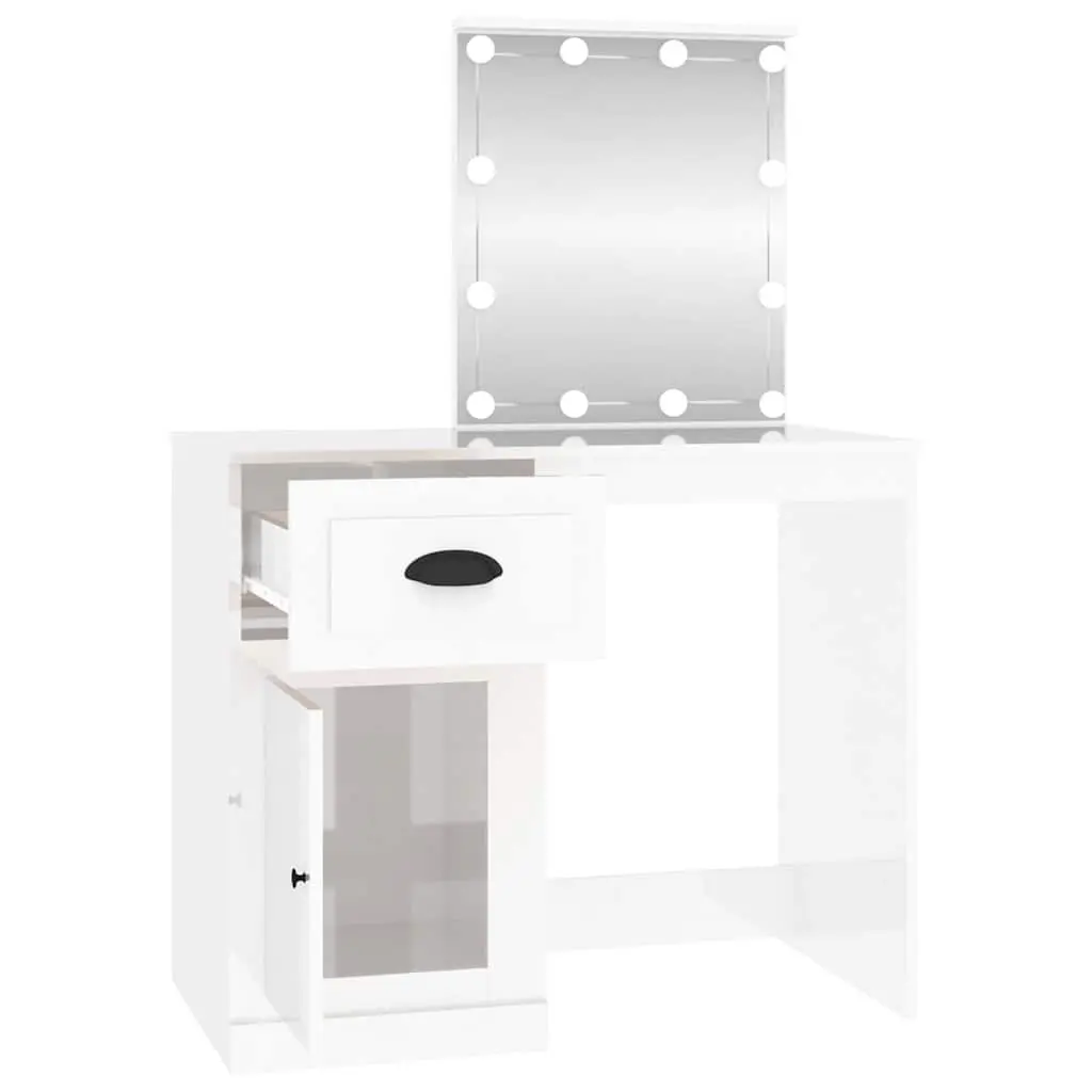 Dressing Table with LED Mirror White High Gloss Vanity Makeup Desk Bedroom