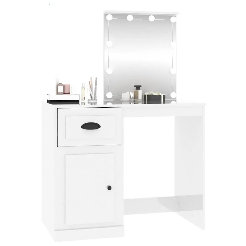 Dressing Table with LED Mirror White High Gloss Vanity Makeup Desk Bedroom