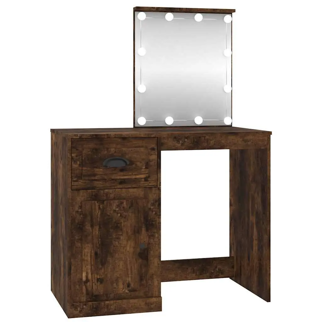 Dressing Table LED Mirror Smoked Oak Bedroom Vanity Makeup Desk 90 x 50 x 132.5 cm