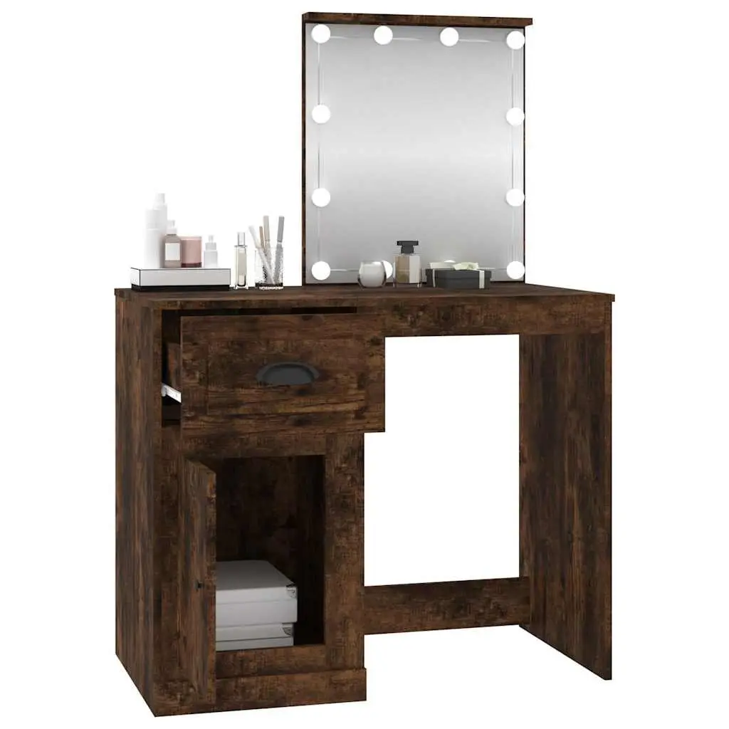 Dressing Table LED Mirror Smoked Oak Bedroom Vanity Makeup Desk 90 x 50 x 132.5 cm