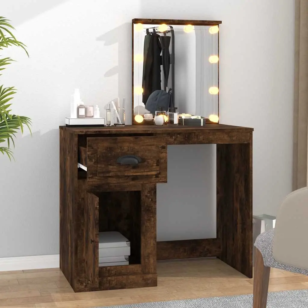 Dressing Table LED Mirror Smoked Oak Bedroom Vanity Makeup Desk 90 x 50 x 132.5 cm