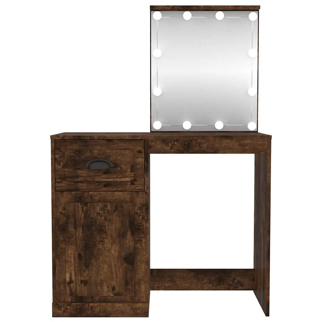 Dressing Table LED Mirror Smoked Oak Bedroom Vanity Makeup Desk 90 x 50 x 132.5 cm