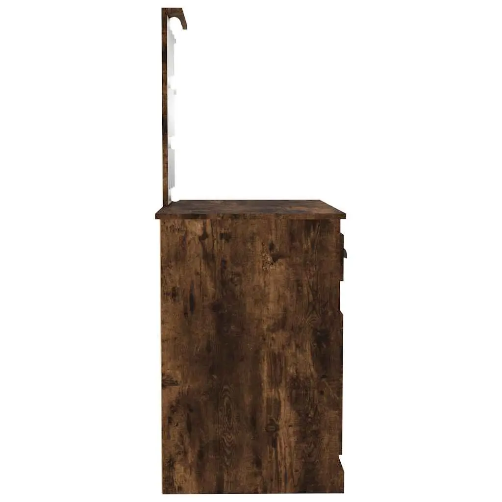 Dressing Table LED Mirror Smoked Oak Bedroom Vanity Makeup Desk 90 x 50 x 132.5 cm