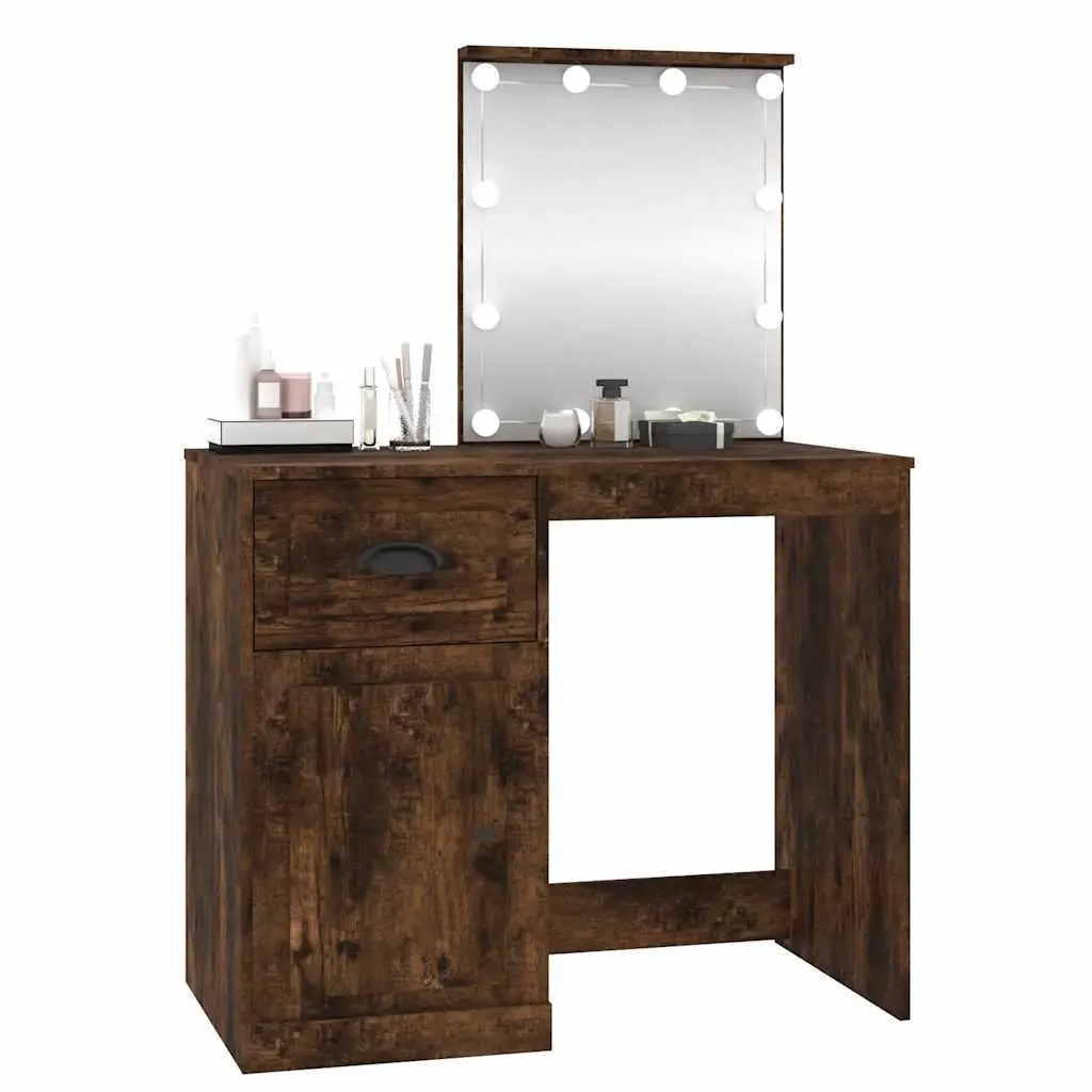 Dressing Table LED Mirror Smoked Oak Bedroom Vanity Makeup Desk 90 x 50 x 132.5 cm
