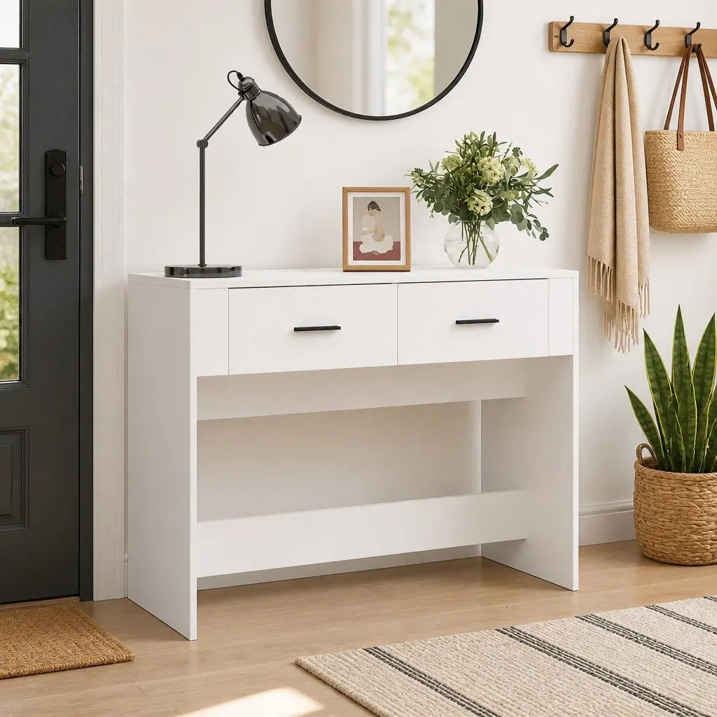 Console Table White Engineered Wood 100x39x75 cm Entryway Hallway Storage