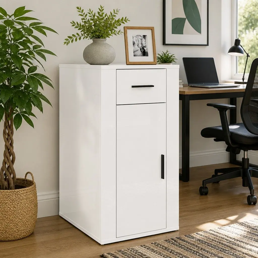 High Gloss White Desk Cabinet