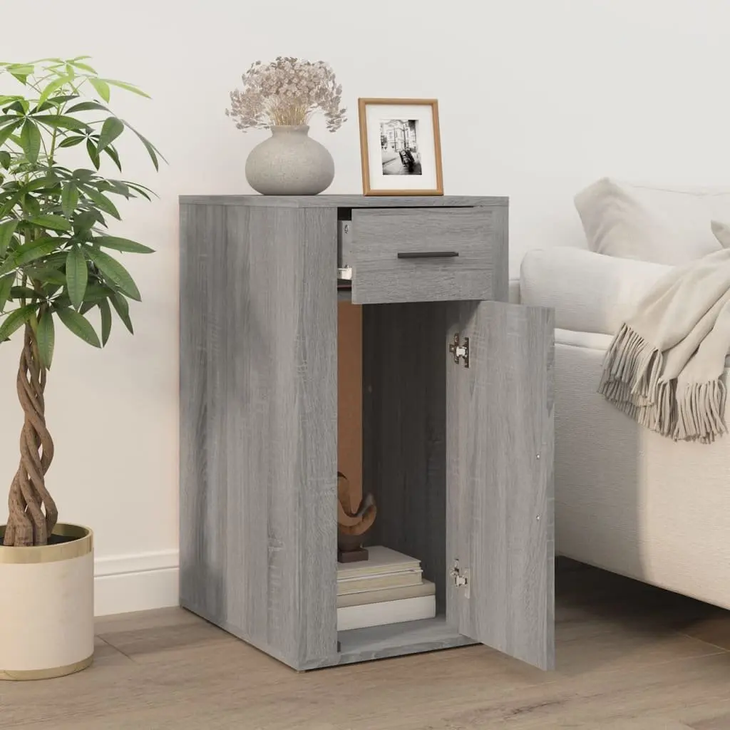 Desk Cabinet Grey Engineered Wood 40 x 49 x 75 cm Storage Drawer Door Cupboard Office Furniture