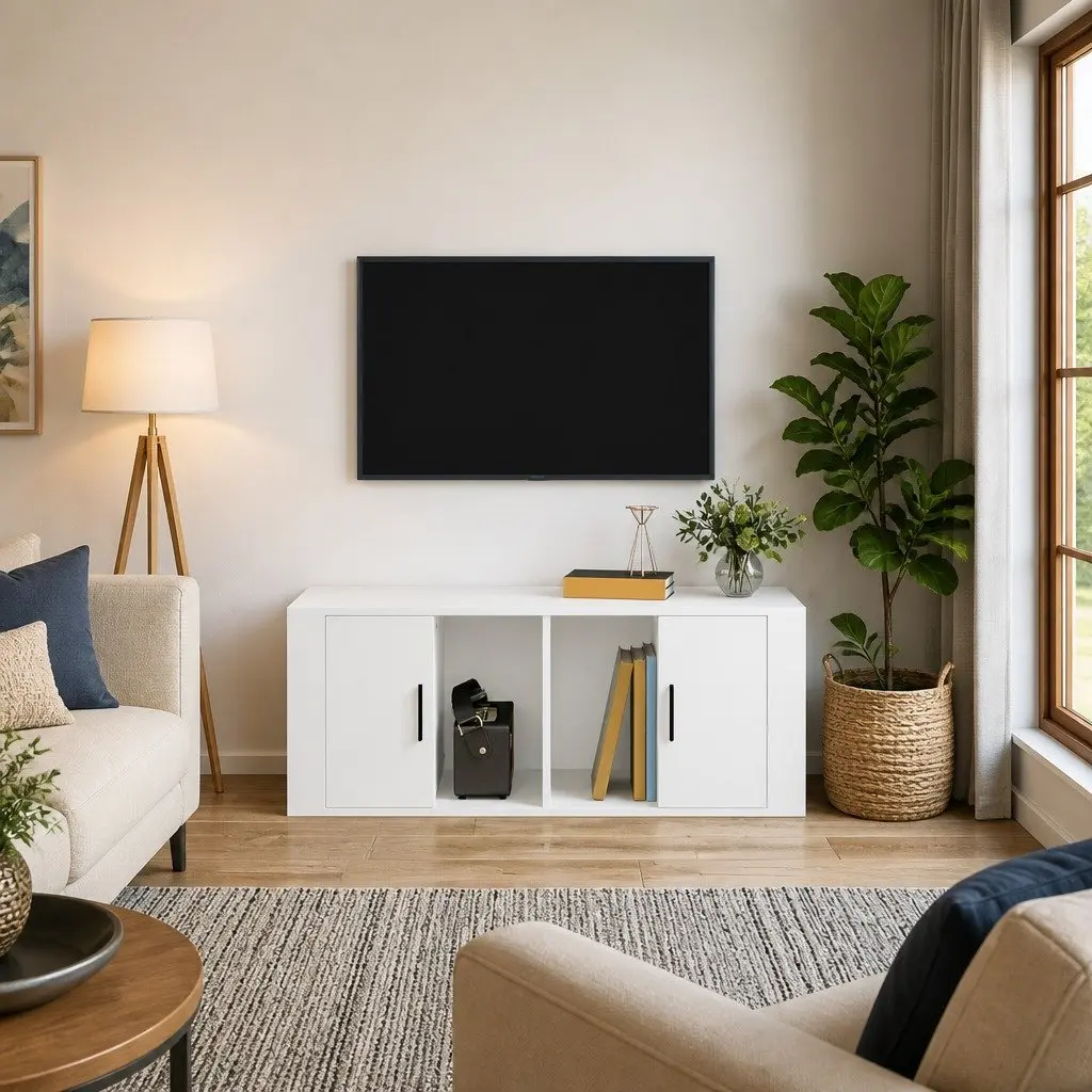 TV Cabinet White Engineered Wood 100x35x40 cm Media Storage Unit with Doors