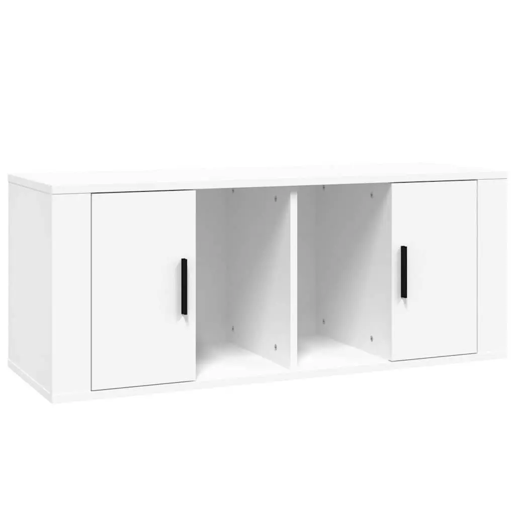 TV Cabinet White Engineered Wood 100x35x40 cm Media Storage Unit with Doors