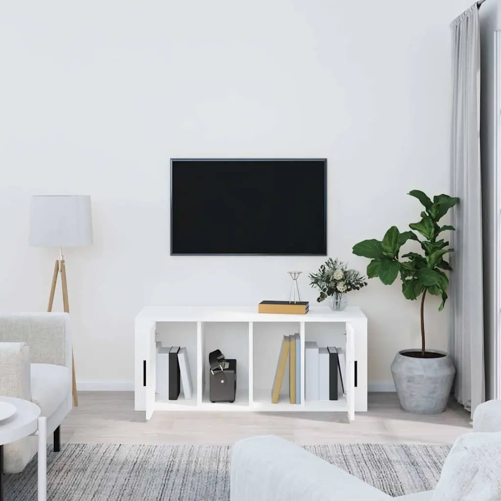 TV Cabinet White Engineered Wood 100x35x40 cm Media Storage Unit with Doors