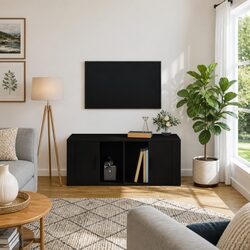 TV Cabinet Black 100x35x40 cm Media Storage Unit with Doors and Compartments