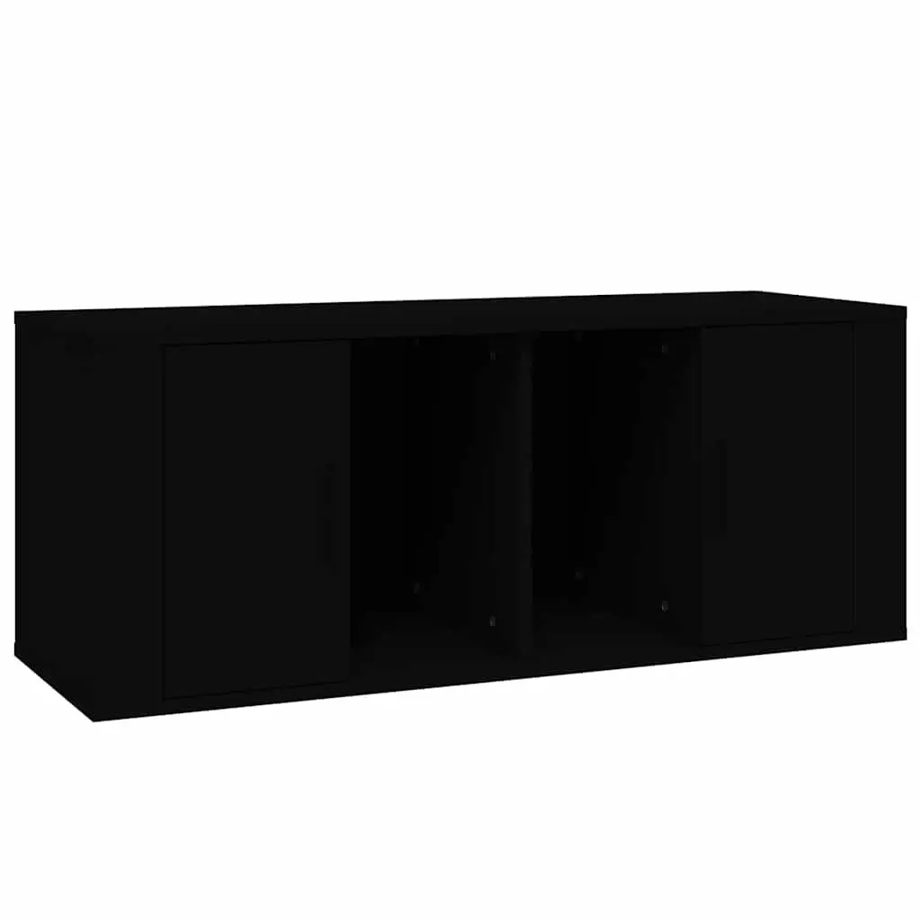 Media Storage Unit Engineered Wood Black 100x35x40 cm TV Cabinet with Hinged Door and Compartments