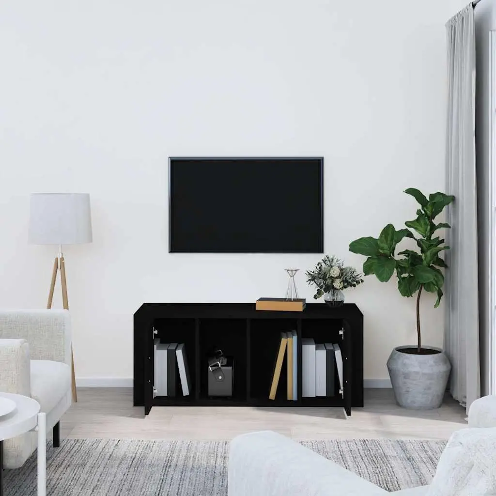 Media Storage Unit Engineered Wood Black 100x35x40 cm TV Cabinet with Hinged Door and Compartments