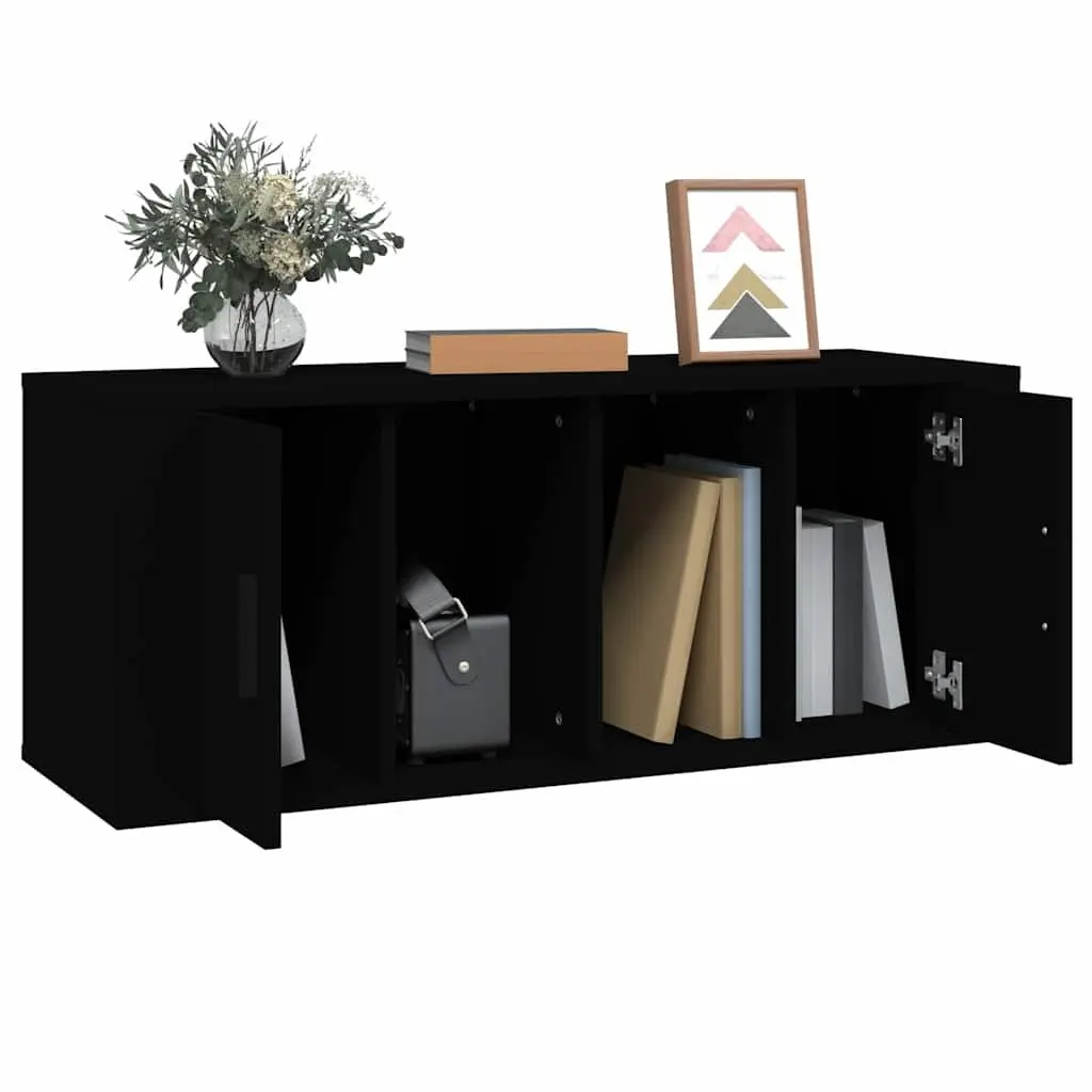 Media Storage Unit Engineered Wood Black 100x35x40 cm TV Cabinet with Hinged Door and Compartments