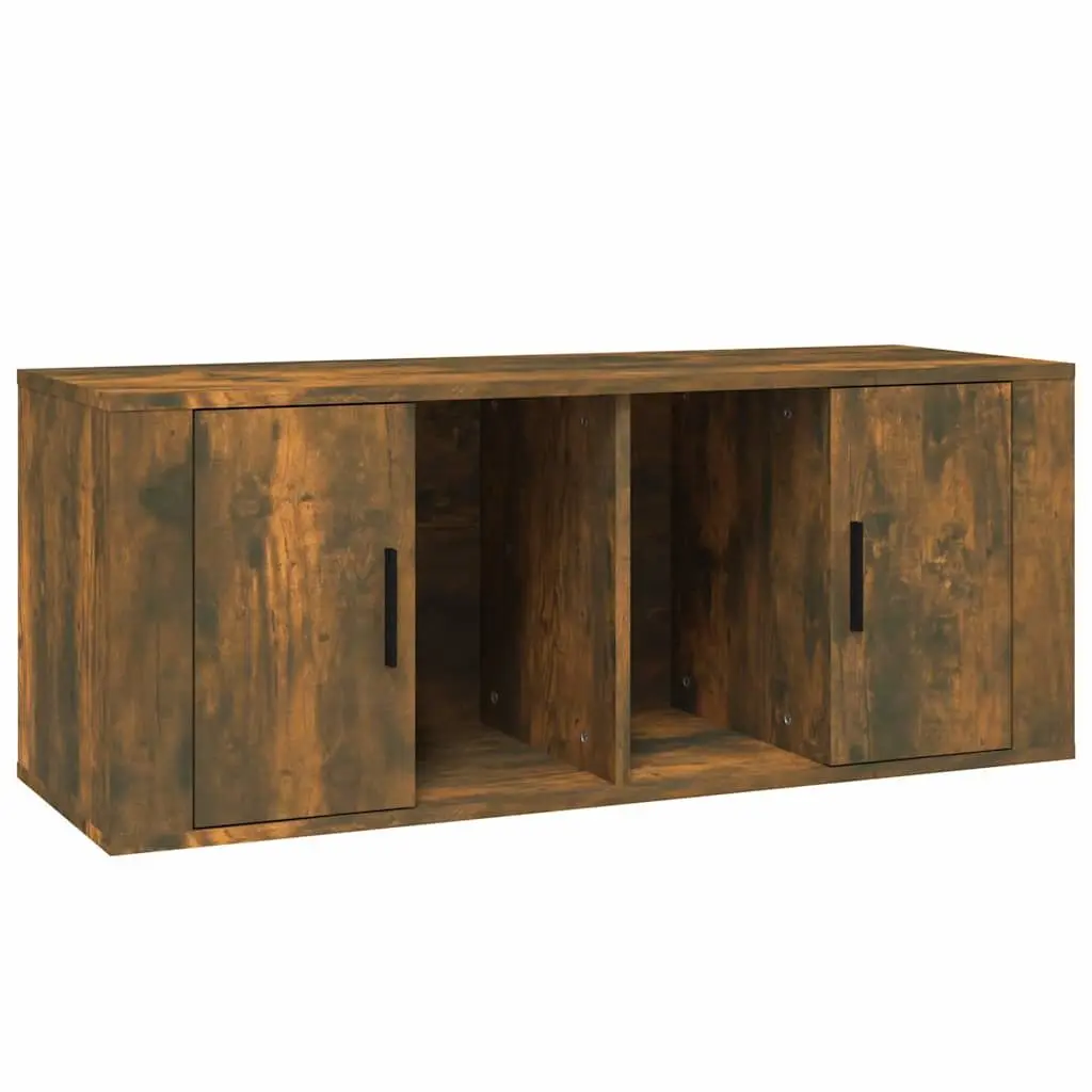 TV Cabinet Brown Engineered Wood Media Storage Unit with 4 Compartments and Door