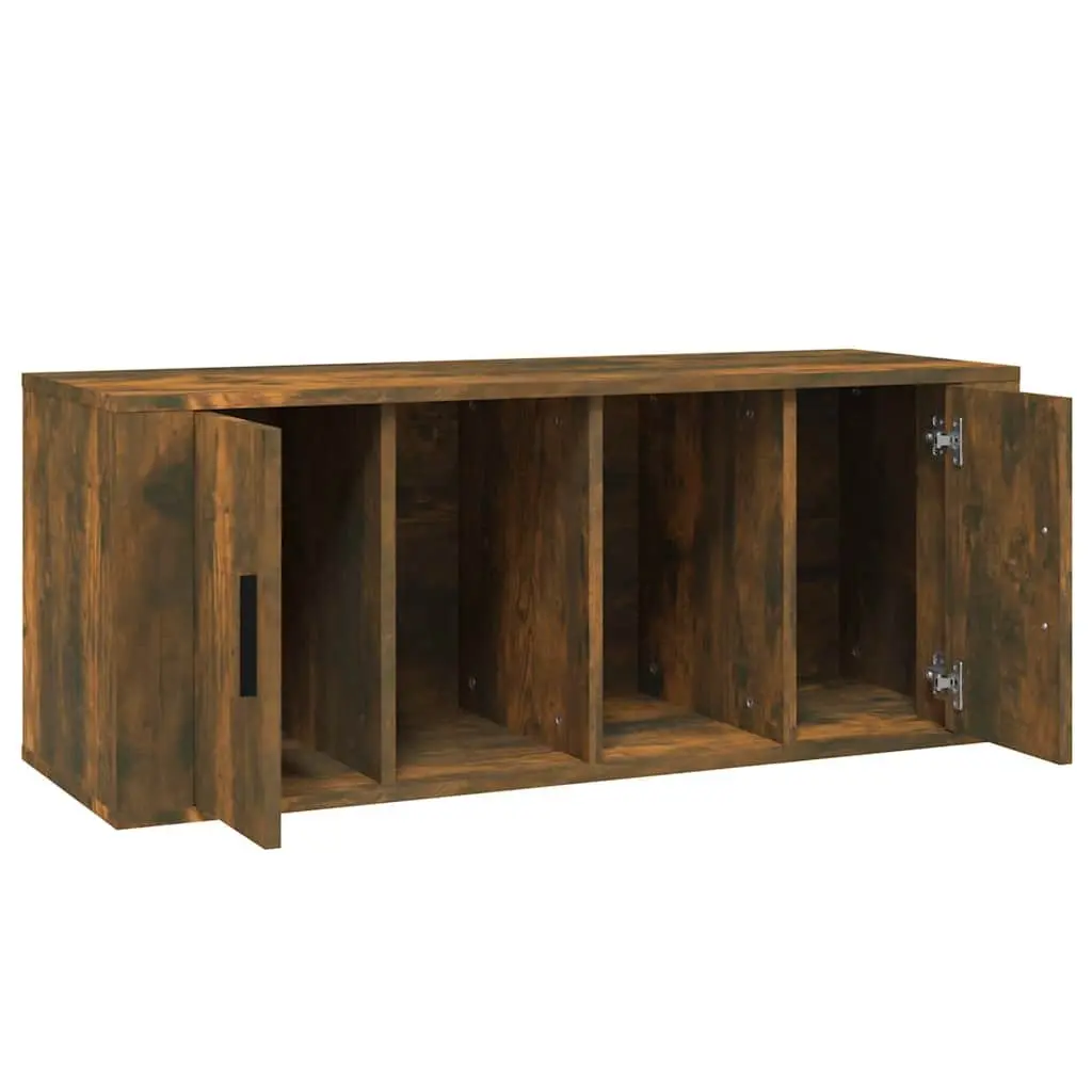 TV Cabinet Brown Engineered Wood Media Storage Unit with 4 Compartments and Door