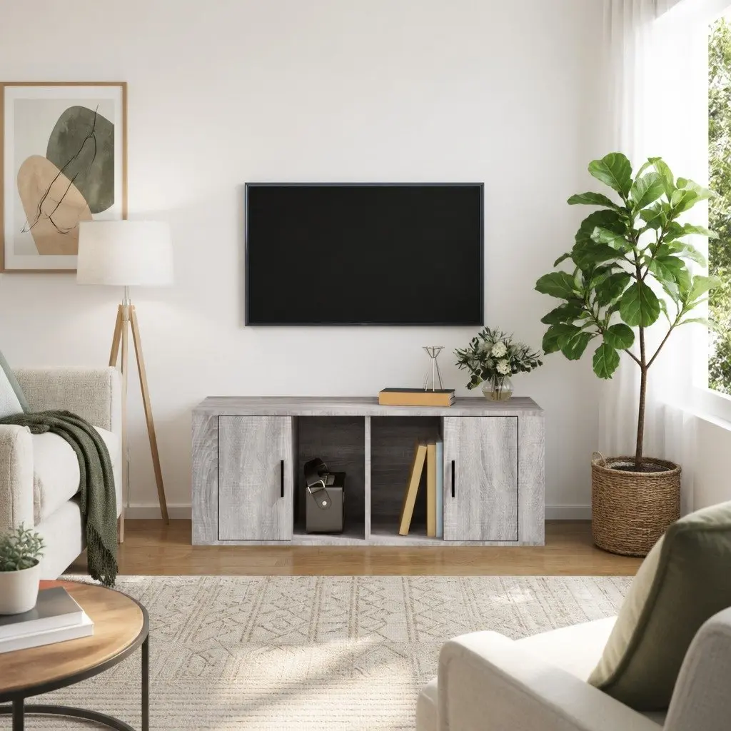 TV Cabinet Grey 100x35x40 cm Media Storage Unit Living Room Furniture
