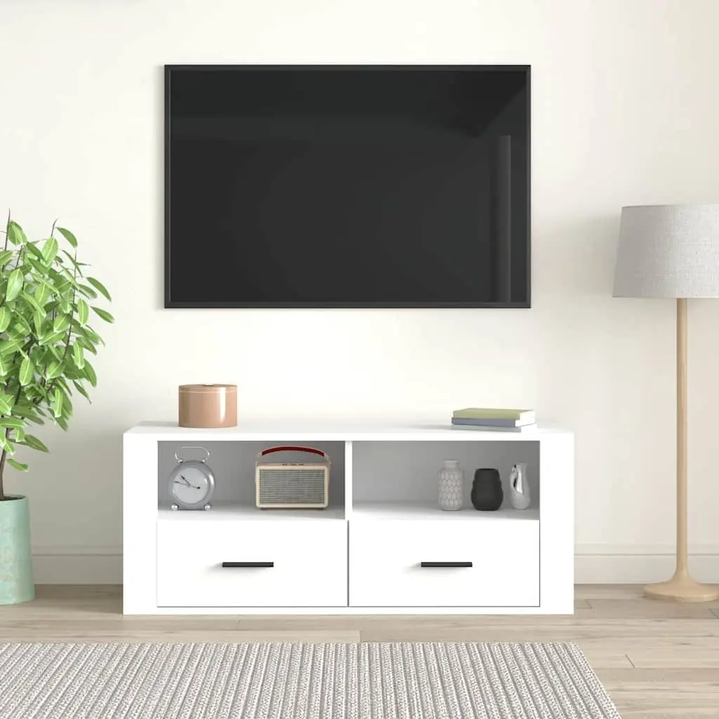 TV Cabinet White 100x35x40 cm Media Storage Unit Drawers Compartments