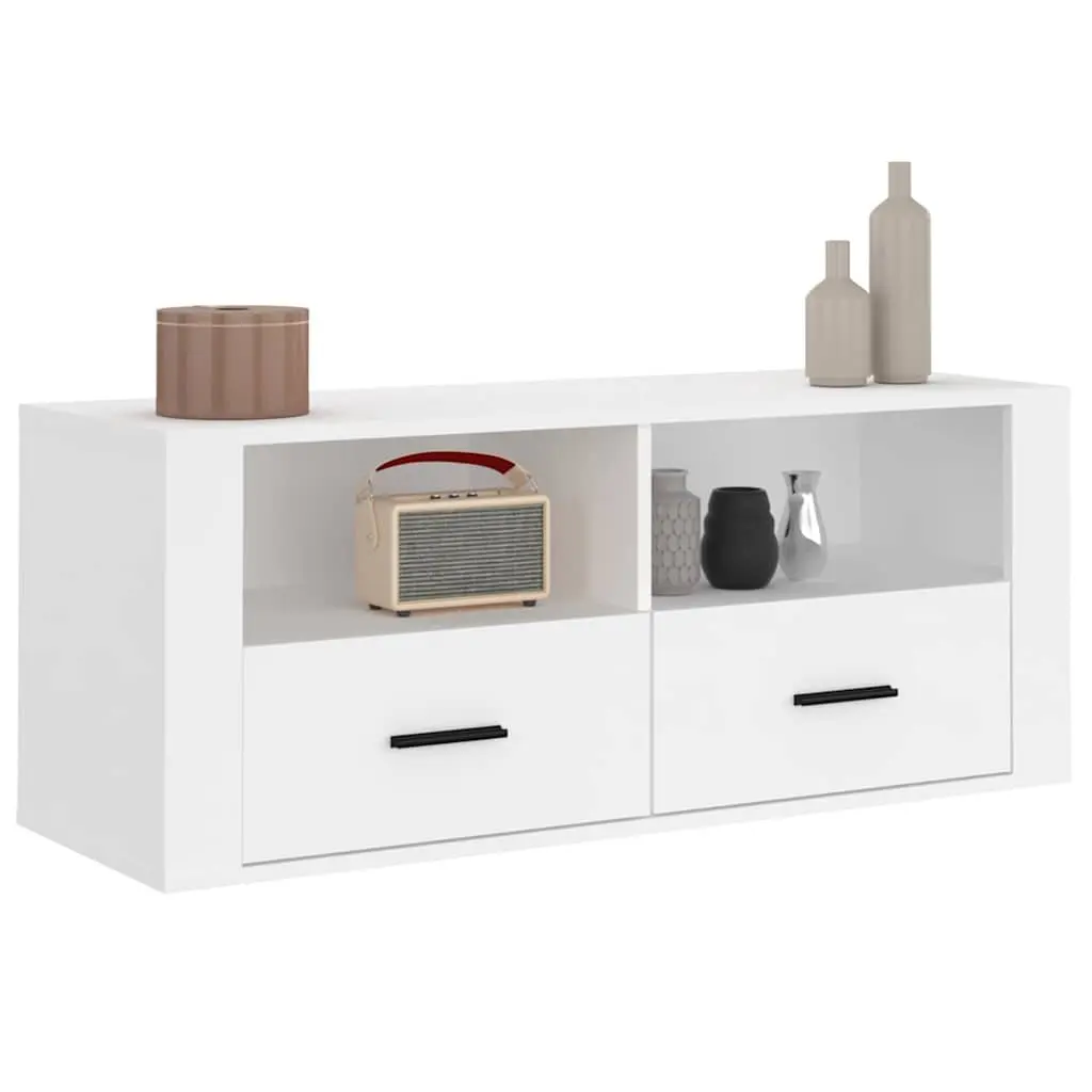 TV Cabinet White 100x35x40 cm Media Storage Unit Drawers Compartments