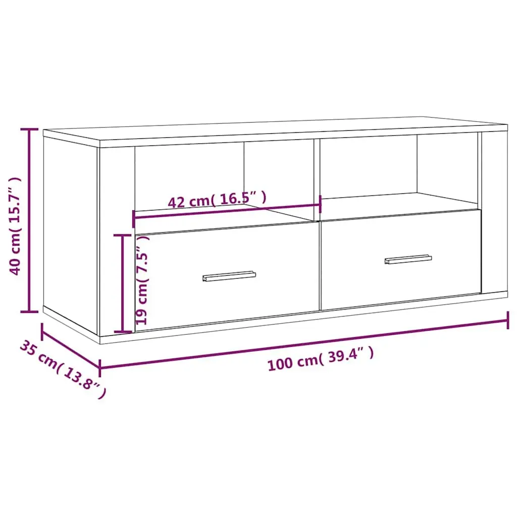 TV Cabinet White 100x35x40 cm Media Storage Unit Drawers Compartments